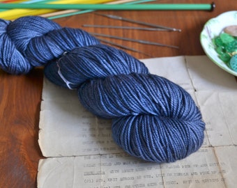 Gunslinger, 100% DK Weight Merino, Double Knitting Yarn, 115g Skein, Hand Dyed, Kettled Dyed Yarn, Dark Blue,  Canadian Knit Crochet