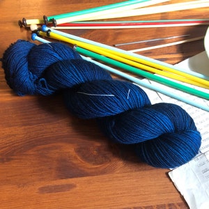 Neptune, 80/20 Merino Nylon Sock Shawl Yarn, Hand Dyed, Superwash Fingering Weight 115g, Deep Dark Blue Semi-Solid Yarn, Knitting Canada