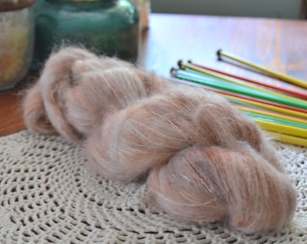 Blossom, Hand Dyed Yarn Baby Suri Alpaca Silk 74/26, Lace Weight, Speckled Peachy Pink, Blush Yarn, Silver Sage Green, Knit Canada