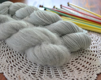 Morning Fog, Kid Silk Mohair, Fluffy, Fuzzy Yarn, Shawl Yarn, Hand Dyed, Lace Weight, Tonal Silver Sage Green, Knit Crochet Canada