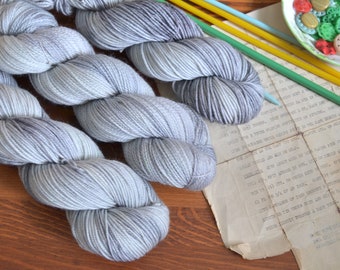 Whale, 80/20 Merino Nylon Sock Shawl Yarn, Hand Dyed, Superwash Fingering Weight 115g, Grey Blue Semi-Solid, Knitting Canada