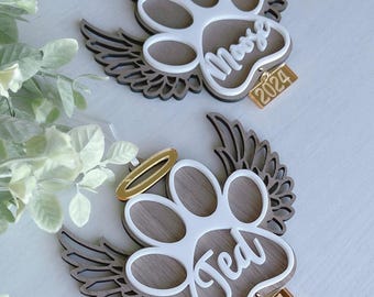 Personalised Wing Paw Print Ornament | Pet Memorial Ornament | Pawprint with Wings Ornament | Wing Paw Print Ornament