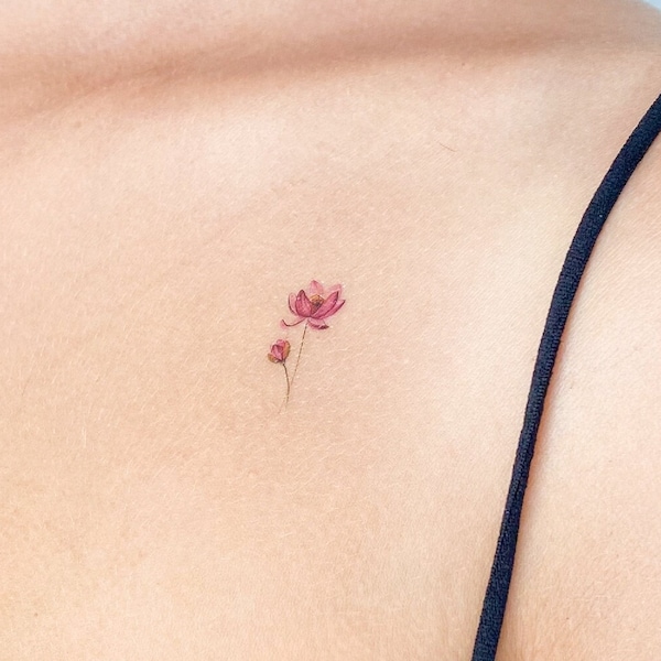 Petit tatouage temporaire de fleur de lotus aquarelle (lot de 3)