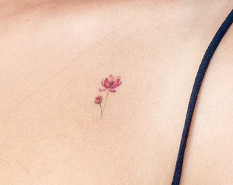 Little Watercolor Lotus Flower Temporary Tattoo (Set of 3)