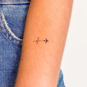 Flugzeug und Herzschlag Temporäres Tattoo (3er Set)