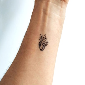 Floral Anatomical Heart Temporary Tattoo - Set of 3