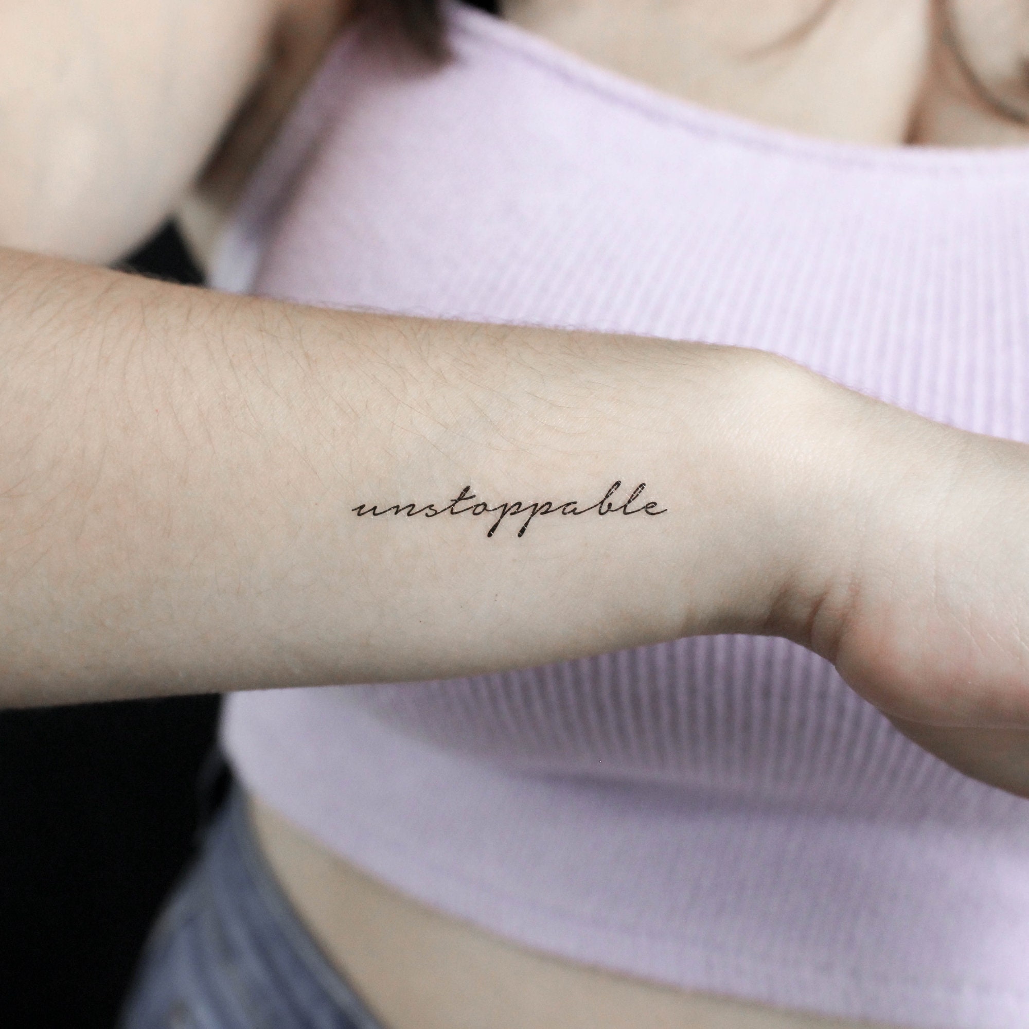 Tattoo tagged with: small, line art, wickynicky, languages, tiny, ifttt,  little, typewriter font, wrist, english, font, english word, word,  unstoppable, fine line | inked-app.com
