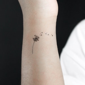 Tatuaggio temporaneo con dente di leone soffiato minimalista (set di 3)