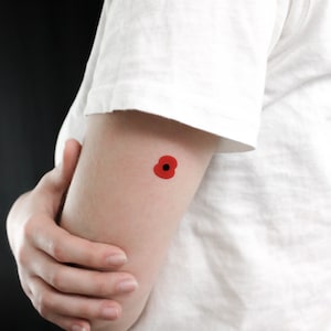 Piccolo tatuaggio temporaneo di papavero in ricordo (set di 3)