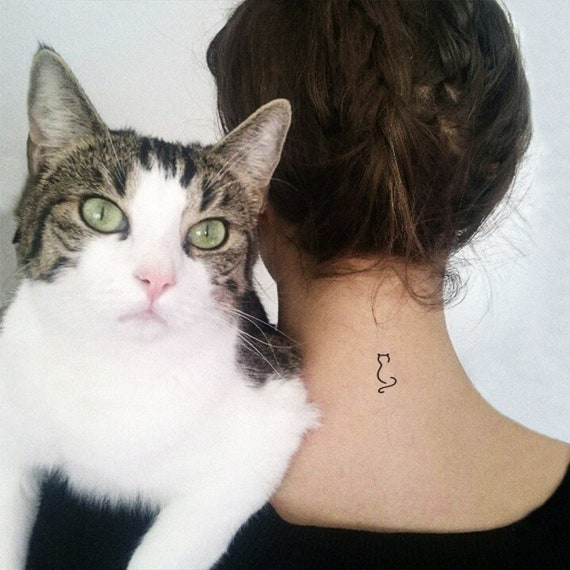 Tatouage Temporaire Minimaliste De Chat Debout Ensemble De 3 Etsy