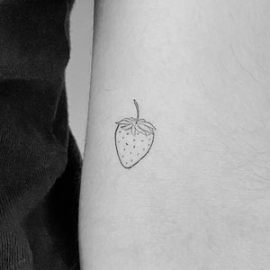 Fine Line Strawberry Temporary Tattoo (Set of 3)