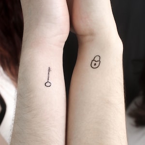 Matching Key and Lock Temporary Tattoo (Set of 3+3)