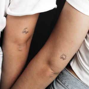 Tatuaggi temporanei abbinati al tramonto sul mare e al tramonto della luna (set di 3+3)