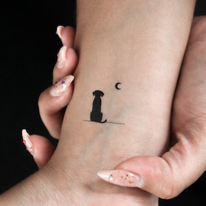 Cane che guarda la luna tatuaggio temporaneo (set di 3)