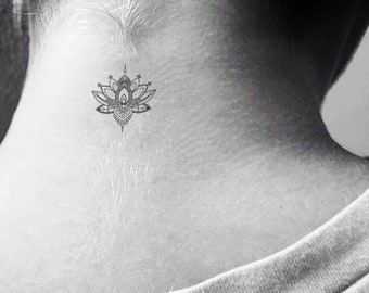 Small Ornamental Lotus Flower Temporary Tattoo (Set of 3)