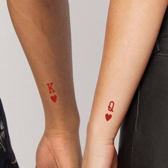 Matching King and Queen of Hearts Temporary Tattoos - Set of 3+3