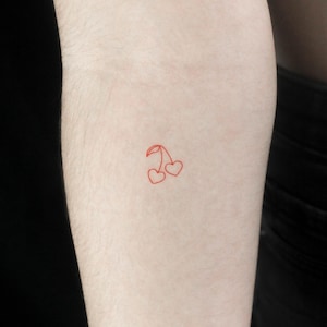 Small Red Cherry Couple Temporary Tattoo (Set of 3)