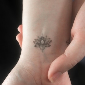 Small Ornamental Lotus Flower Temporary Tattoo (Set of 3)
