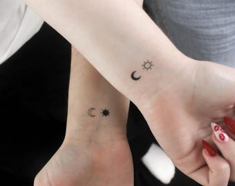 Matching Moon and Sun Couple Temporary Tattoo (Set of 3+3)