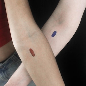Matching Blue and Red Pill Temporary Tattoos (Set of 3+3)