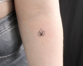 Fine Line Lotus Flower Temporary Tattoo (Set of 3)