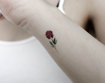Little Watercolor Pink Peony Temporary Tattoo (Set of 3)
