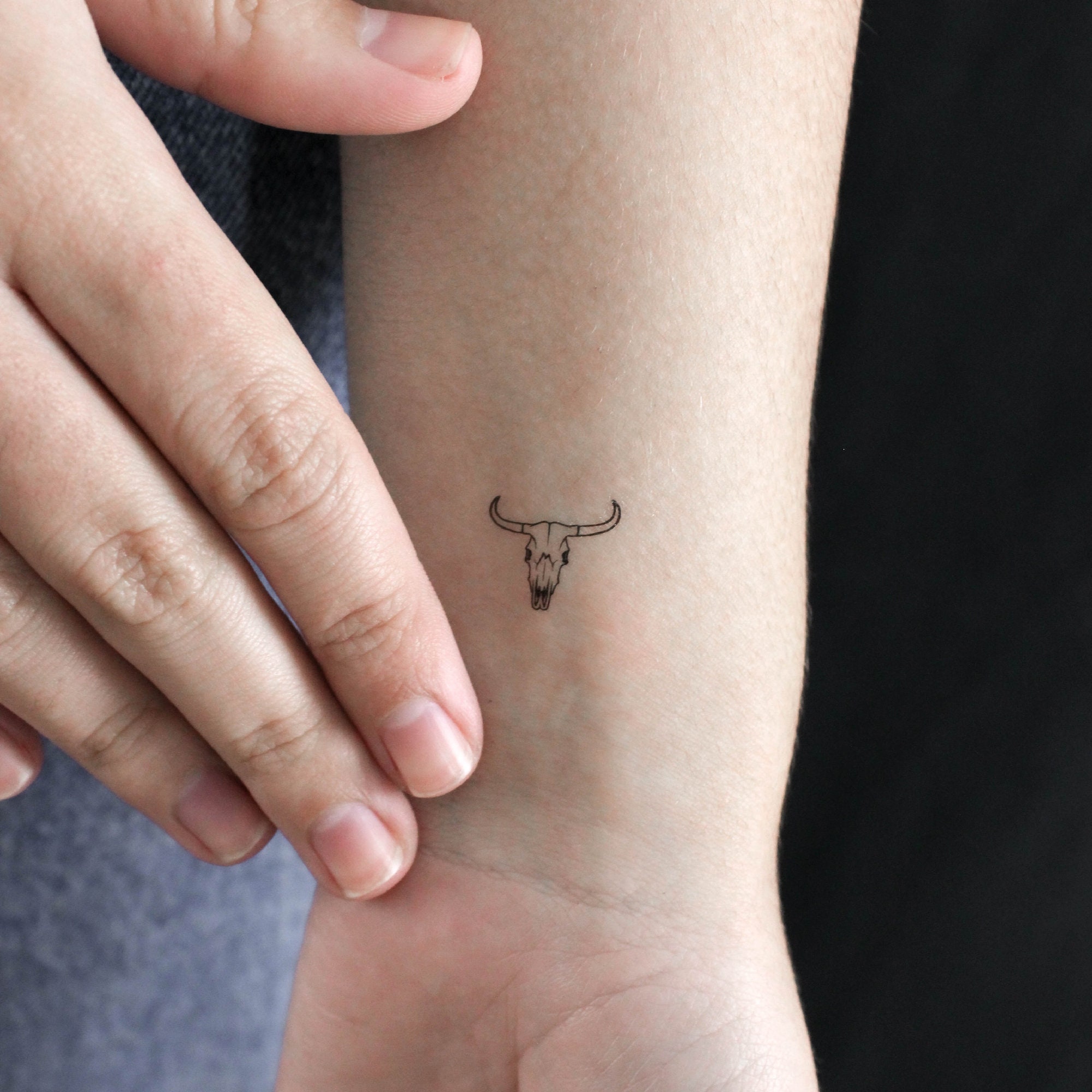 Bull Skull One Line Tattoo