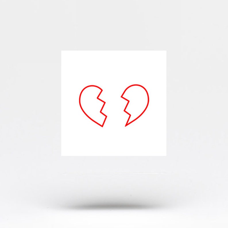 Set of 3 Matching Broken Red Heart Outline Temporary Tattoo