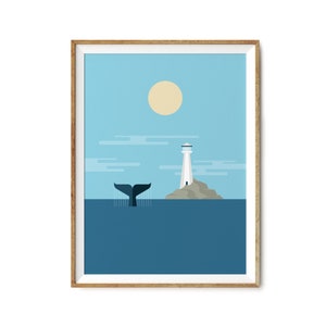 Whale & Lighthouse | Giclèe Print | Ocean Art | Nautical Artwork | Coastal Theme | Marine Artist | Archival Quality | Sea Creatures