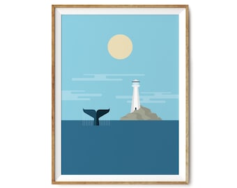 Whale & Lighthouse | Giclèe Print | Ocean Art | Nautical Artwork | Coastal Theme | Marine Artist | Archival Quality | Sea Creatures