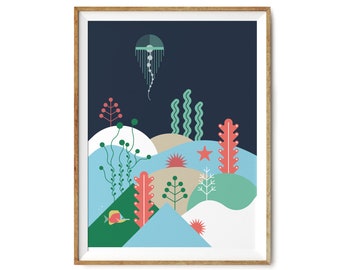 Coral Reef | Giclèe Print | Ocean Art | Nautical Artwork | Wildlife Artist | Archival Quality | Jelly Fish | Corals | Underwater Animals