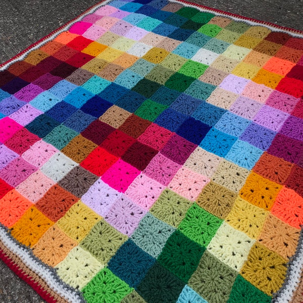 PDF crochet Pattern Rainbow bright scrap project. Squares blanket. Solid Granny