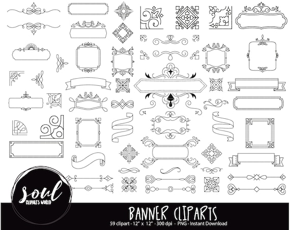 Cod992 Banner Doodle Clipart Wedding Clipart Hand Drawn Etsy