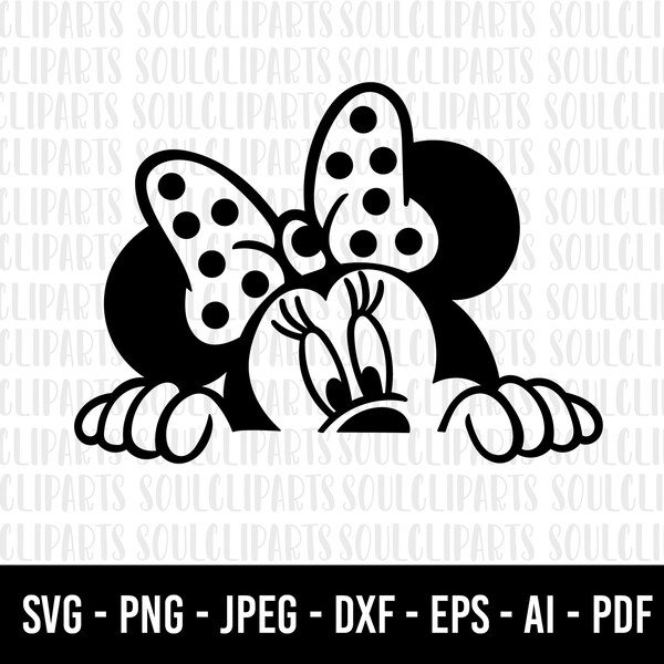 COD943- minnie peeking svg, minnie mouse svg, print svg, sitckers svg, png, clipart, cutting files for cricut silhouette