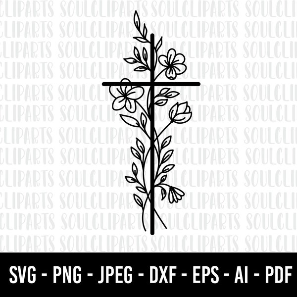 COD796- Floral Cross SVG, Cross SVG, Easter SVG, Religious, Cross Download for Cricut, Silhouette, Vector, Faith Svg, Religious Svg