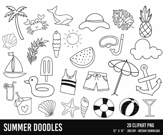 Cod13-summer Cliparts /summer Doodle Clipart/ Ice Cream | Etsy