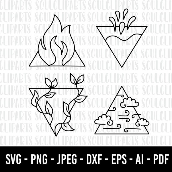 COD586-Four Elements SVG, 4 Elements Symbols, Four Elements Template, Water Svg, Earth Svg, Air Svg, Fire Svg /Commercial use