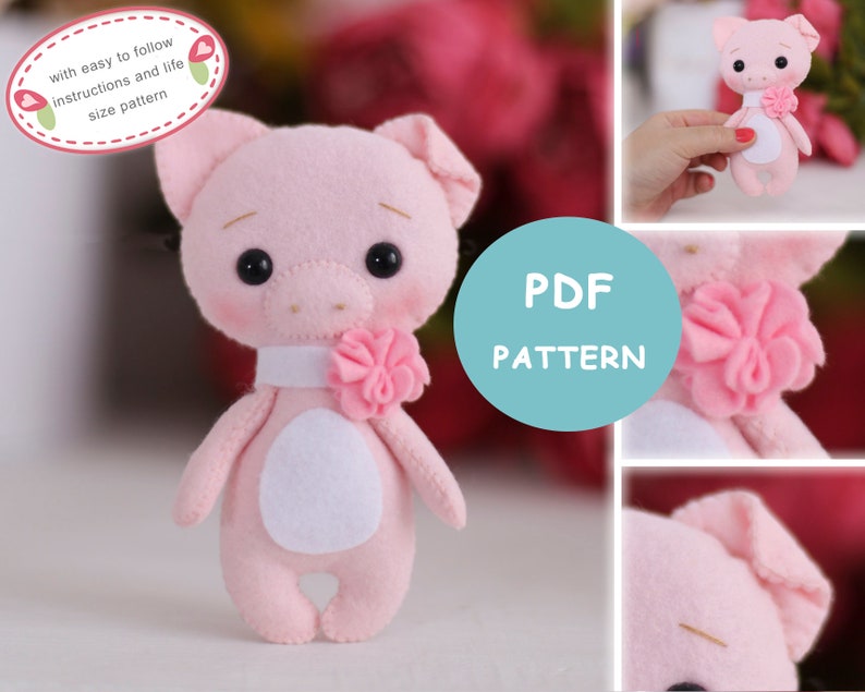 felt animal pattern pig lover gift felt toy pattern patterns pdf felt pattern pig sewing pattern baby doll pattern felt pig pattern