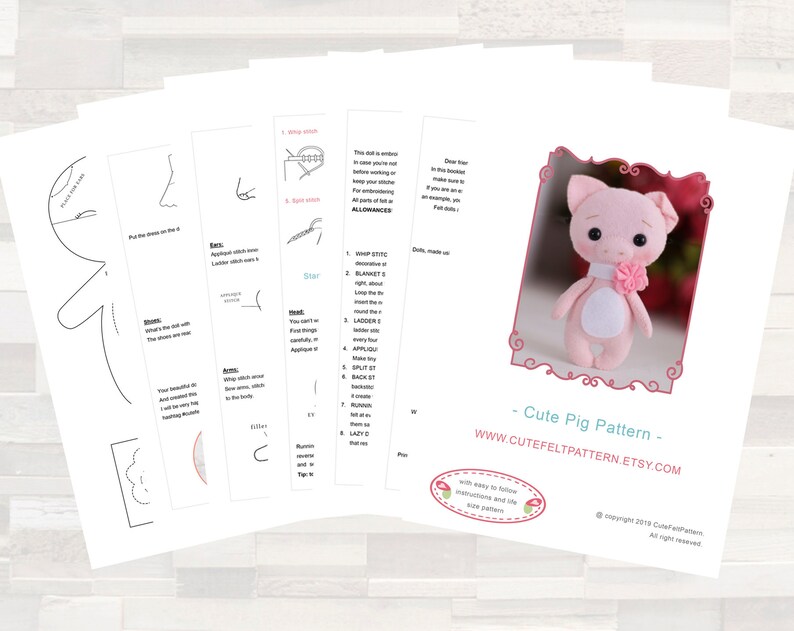 felt animal pattern pig lover gift felt toy pattern patterns pdf felt pattern pig sewing pattern baby doll pattern felt pig pattern