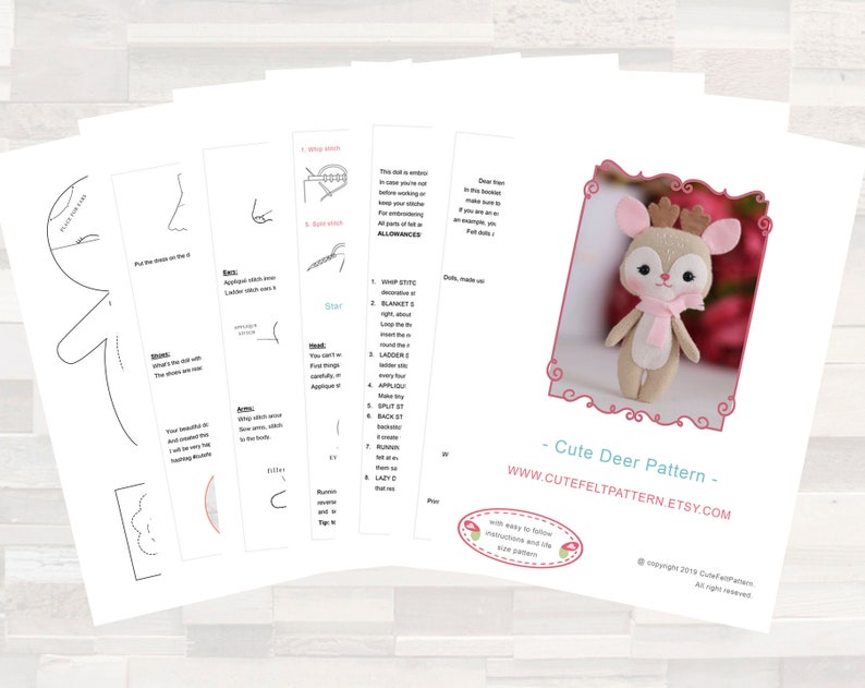 felt toy pattern softie pattern felt deer pdf sewing pattern felt animal patterns woodland pattern deer sewing pattern deer pattern
