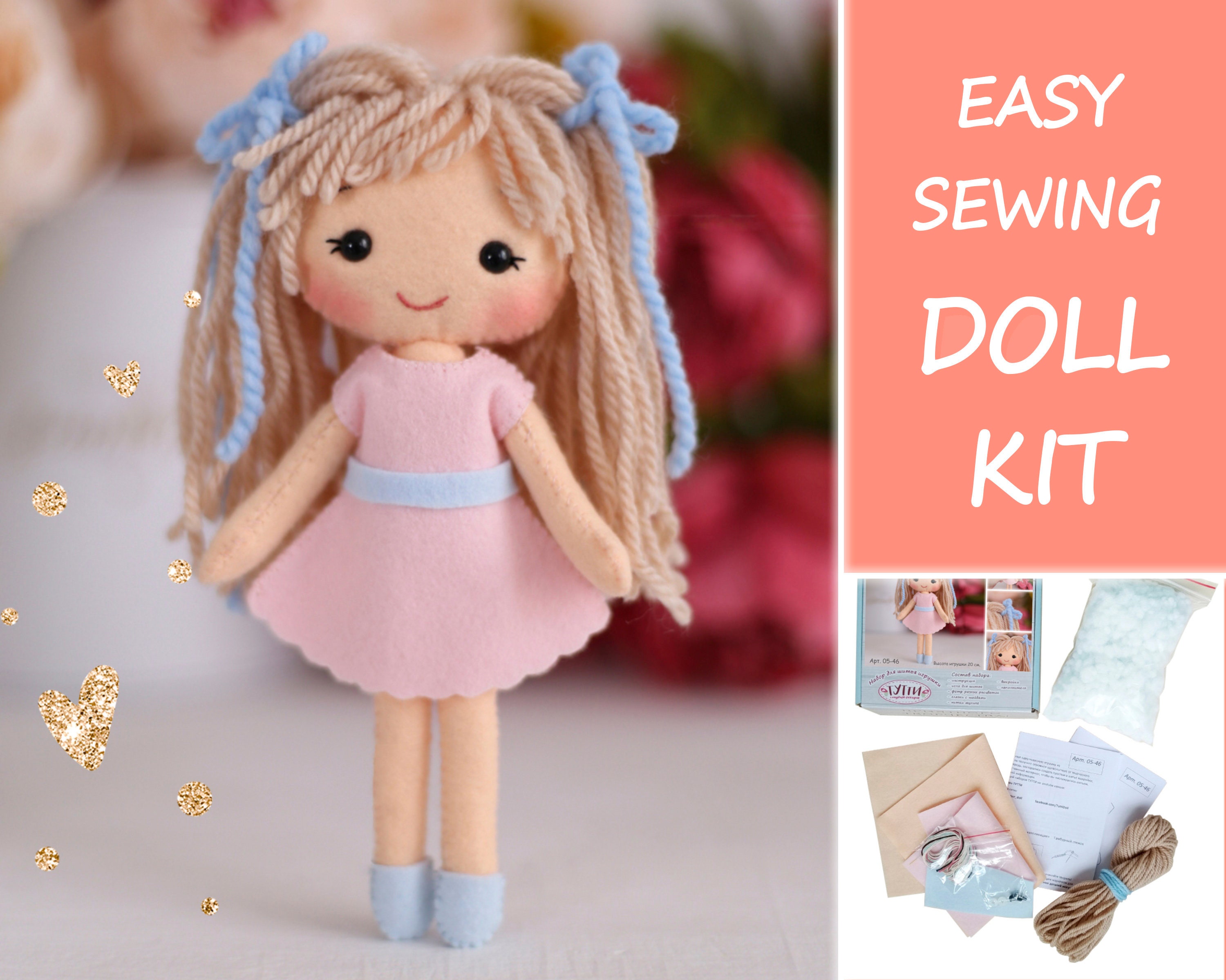 Doll felt sewing kit felt craft kit felt doll pattern diy Etsy