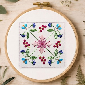 Beautiful Botanical Bliss Design 5 Hand Embroidery PDF Pattern with Full Color Photos and Template