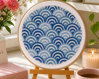 Motif de broderie à la main vagues, tissu préimprimé PLUS motif PDF, broderie colorée, motif de broderie océan, broderie d'été