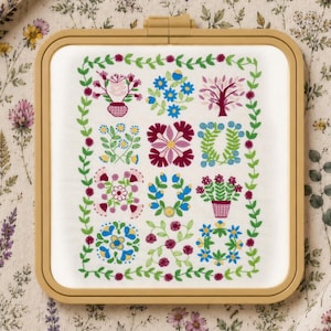 Baltimore Stitchery, pannello di tessuto prestampato + schema PDF, schema e tessuto per ricamo a mano, motivo floreale, ricamo di fiori