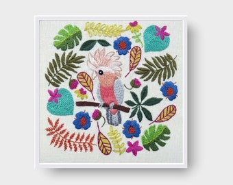 Hand embroidery pattern, Galah Cockatoo, PDF Embroidery Pattern, Embroidery Sampler, tropical embroidery design, modern embroidery