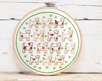 Hand Embroidery dog Pattern, Jack Russell Dogs, pre printed Fabric,  Hand Embroidery Hoop Art,  Dog pattern embroidery design