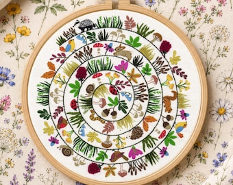 Kit de bordado à mão Round & Round the Woodland, tecido para bordado, linha de bordado