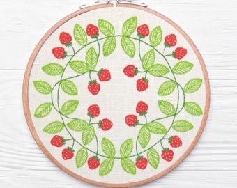 Hand Embroidery pattern, Pre Printed Fabric, Strawberry Embroidery Design, PDF embroidery pattern, Embroidery Hoop Art