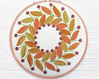 Hand Embroidery Pattern, Golden Leaves, PDF embroidery pattern, modern hand embroidery, nature embroidery, beginner pattern
