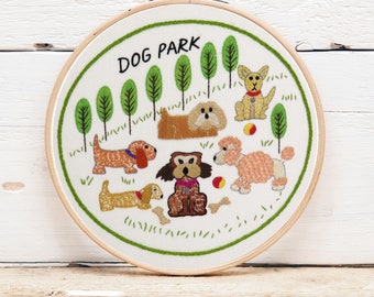 Hand Embroidery dog Pattern, pre printed Fabric,  Hand Embroidery Hoop Art,  Dog pattern embroidery design